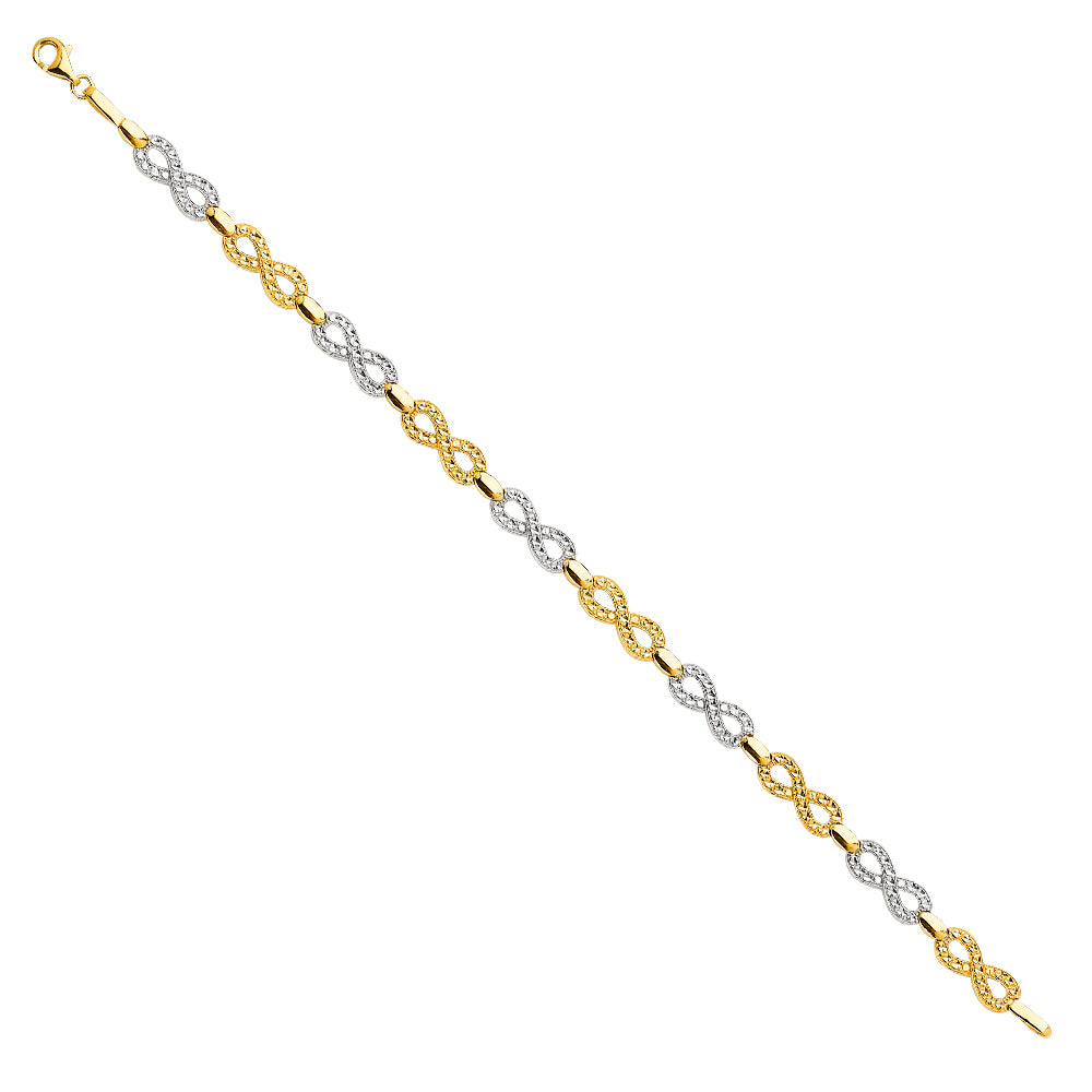 14K Two Tone Goldone Crystal Diamond Cut Bracelet