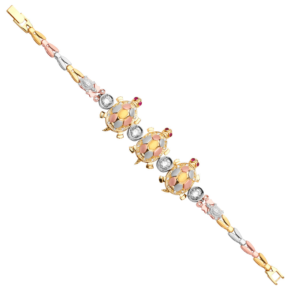 14K Yellow White Rose Goldolor Turtle Bracelet