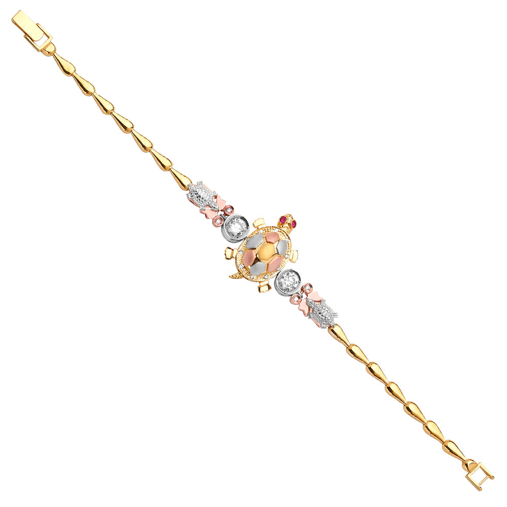 14K Yellow White Rose Goldolor Turtle Bracelet