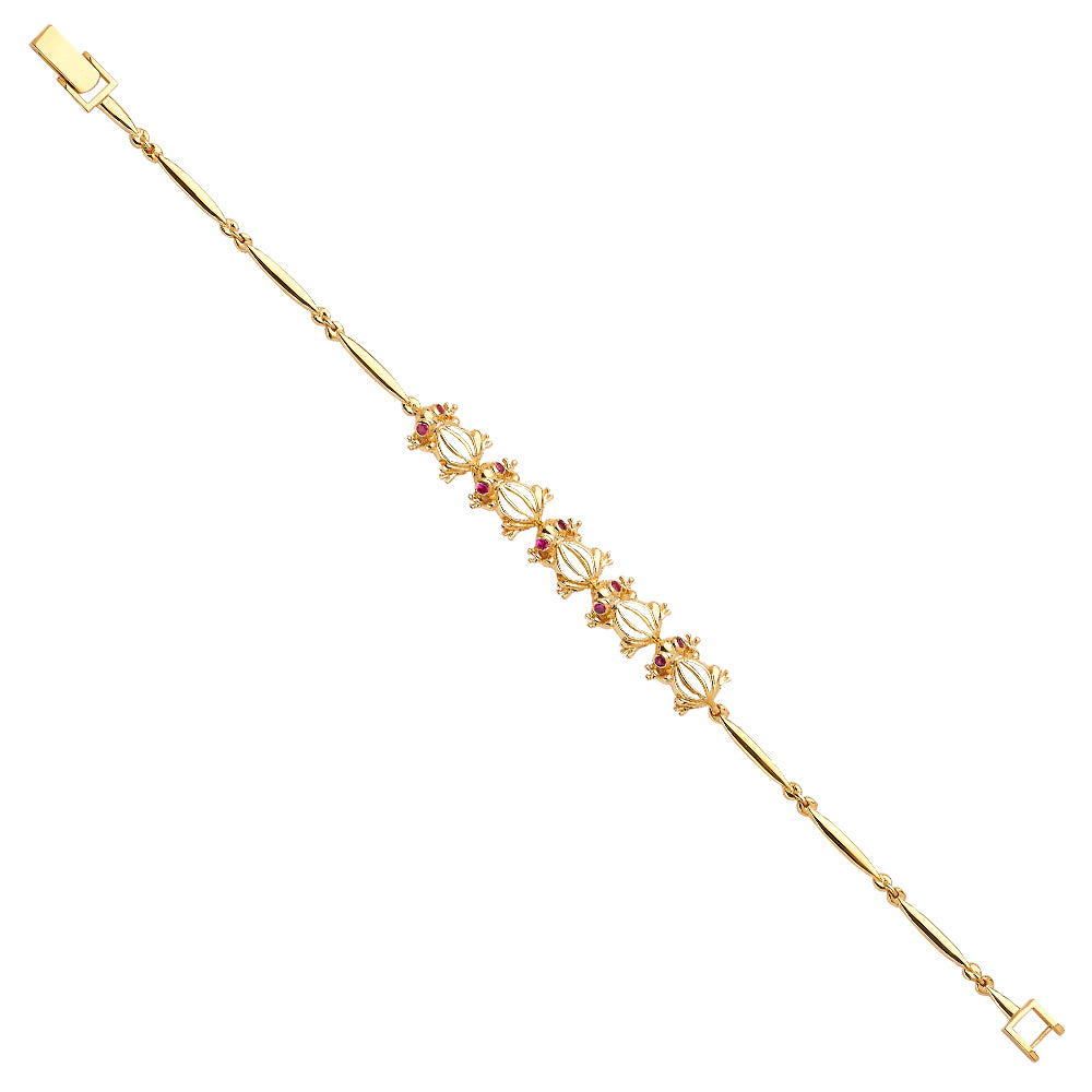 14K Yellow Gold Glow-In-Dark Frog Bracelet