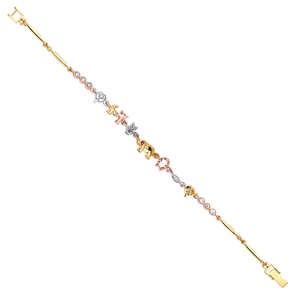 14K Yellow White Rose Goldolor Lucky Bracelet