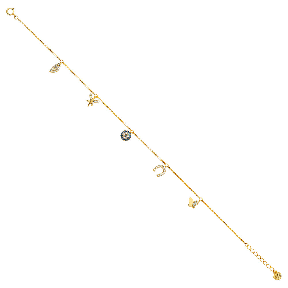 14K Yellow Gold Dangling CZ Light Chain Bracelet