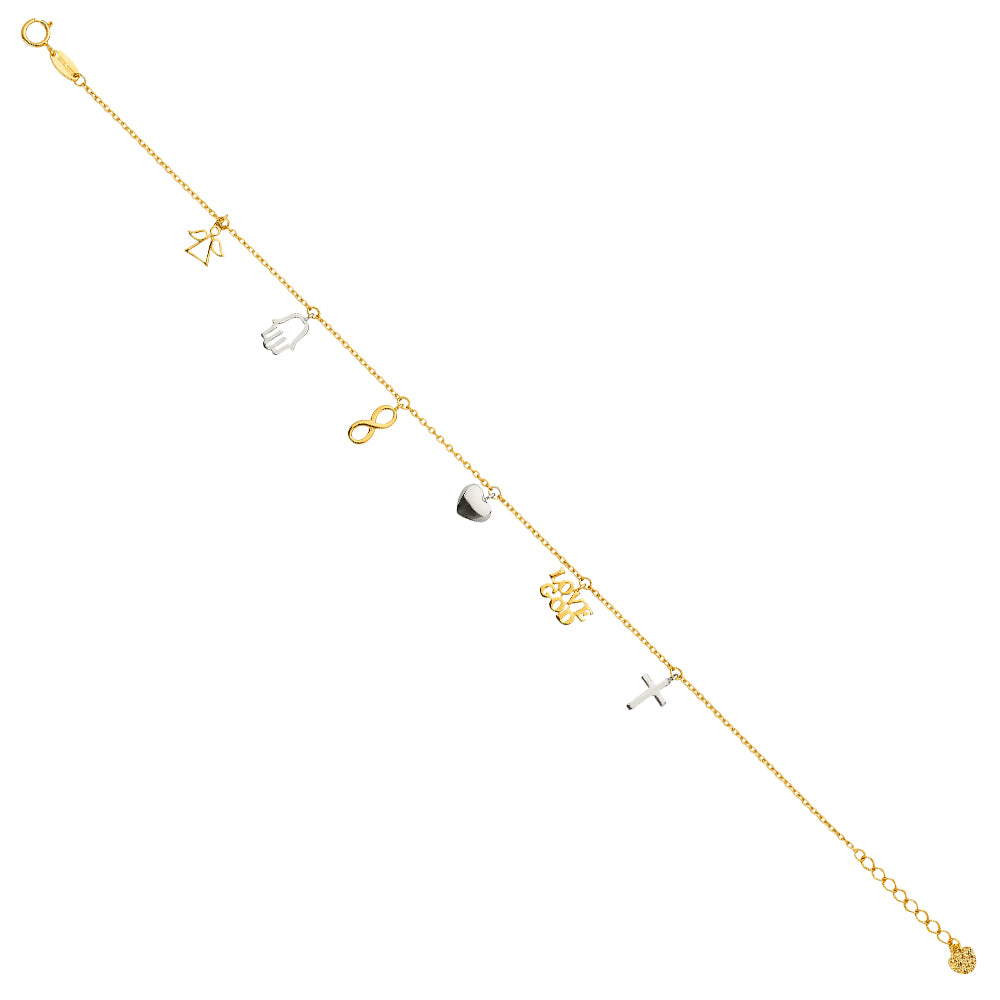 14K Two Tone Gold Dangling Light Chain Bracelet