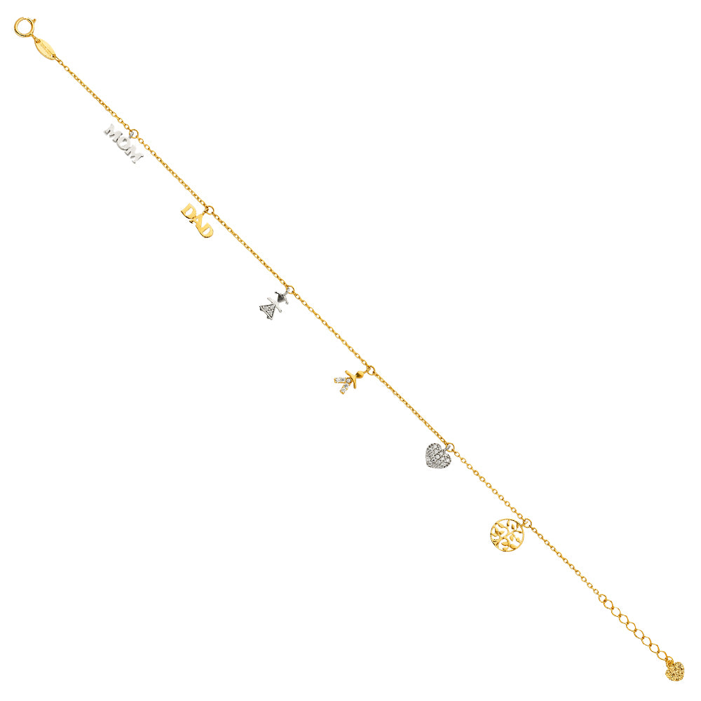 14K Two Tone Gold Dangling CZ Light Chain Bracelet