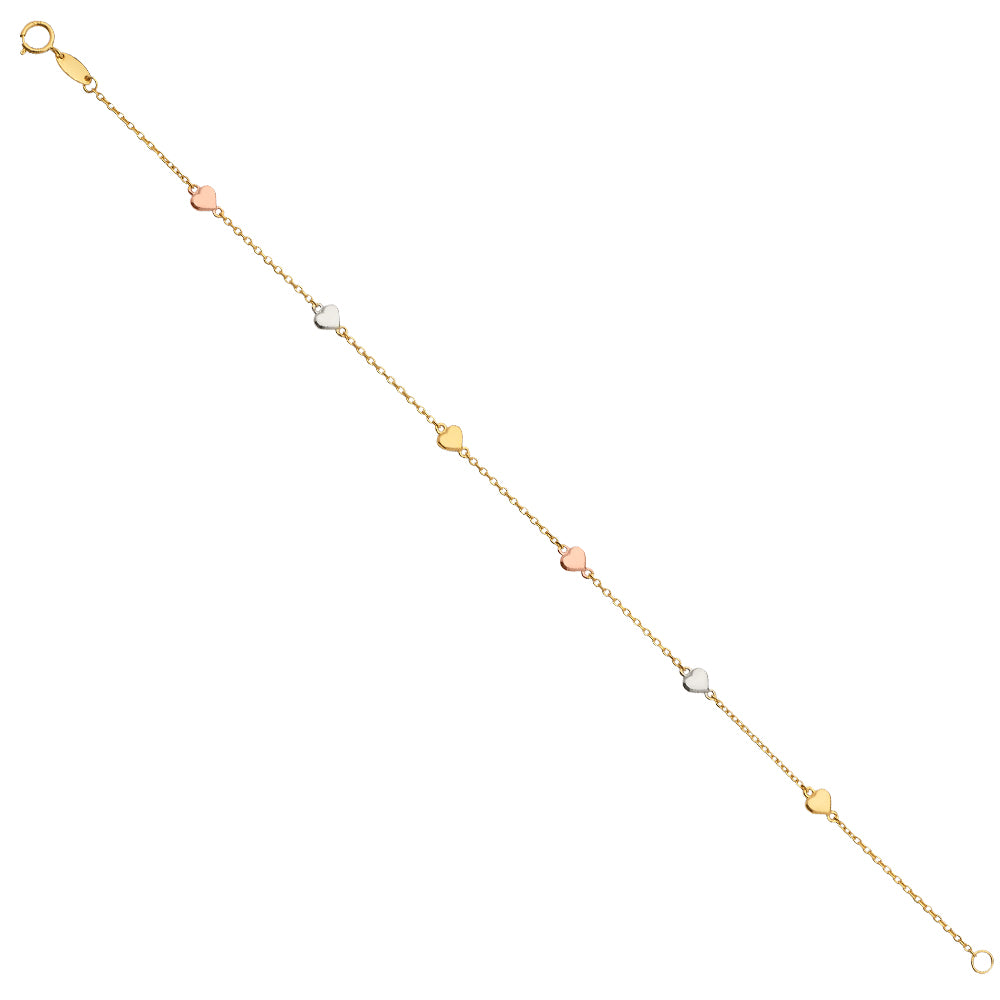 14K Yellow White Rose Gold Chain Bracelet W/Heart