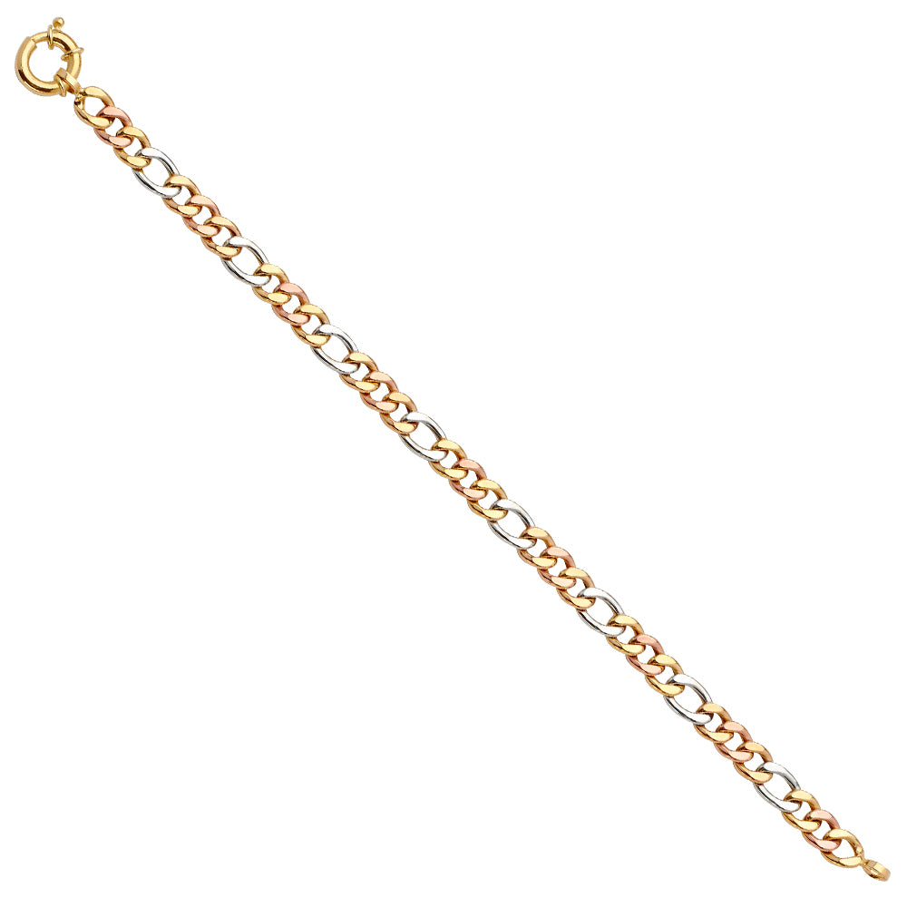 14K Yellow White Rose Goldolor Fancy Hollow Figaro Bracelet