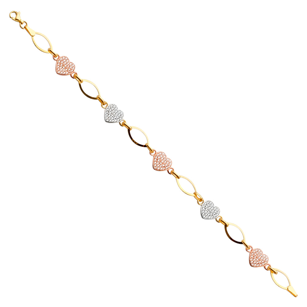 14K Yellow Gold CZ Heart Bracelet