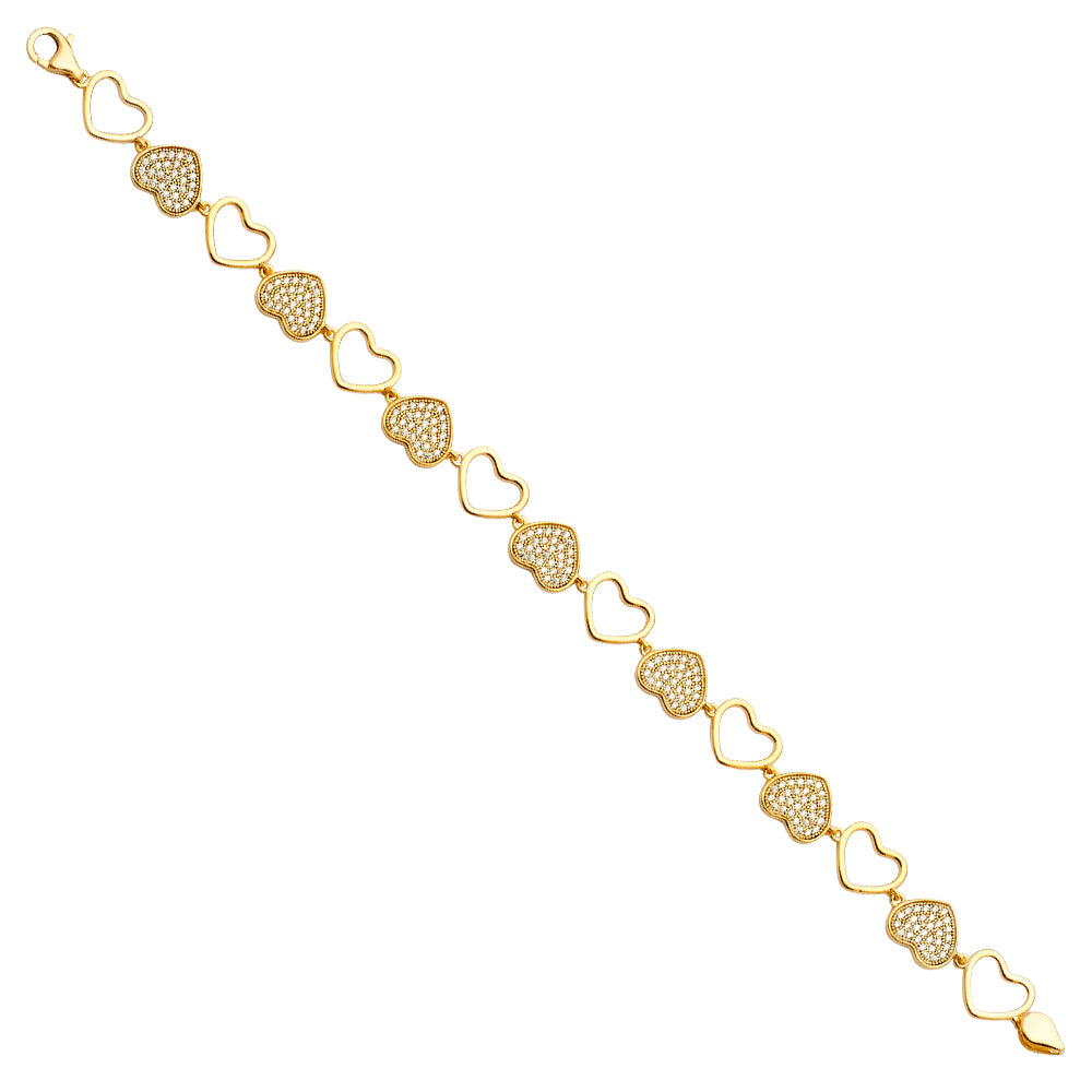 14K Yellow Gold CZ Heart Bracelet