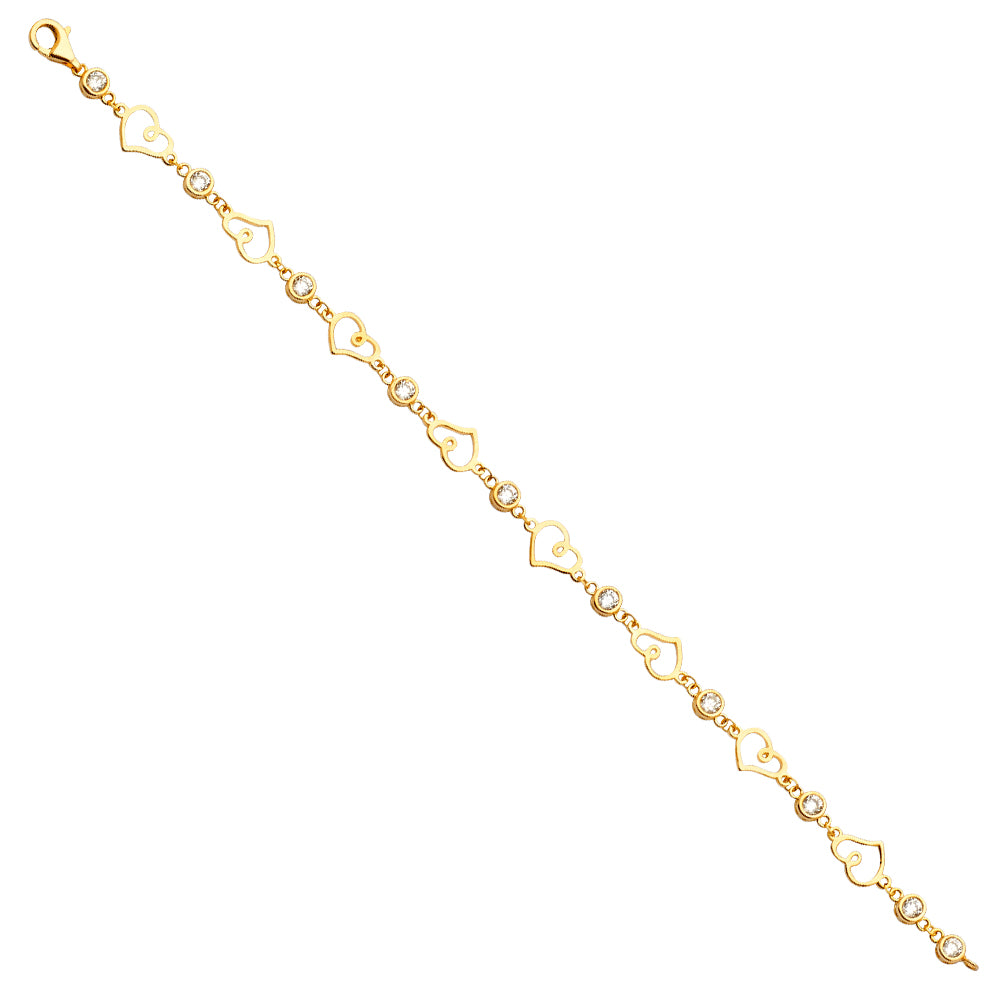 14K Yellow Gold CZ Heart Bracelet