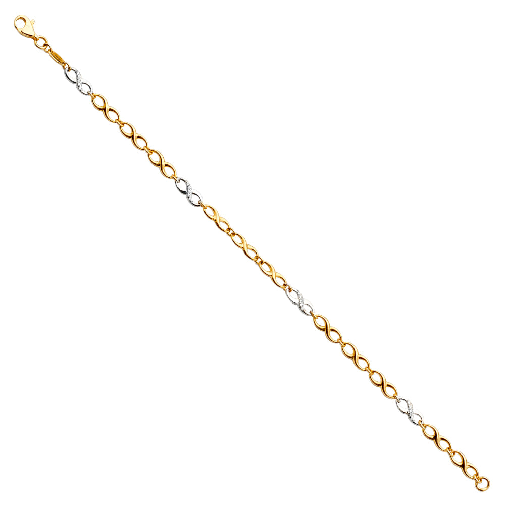 14K Two Tone Gold CZ Infiniti Bracelet