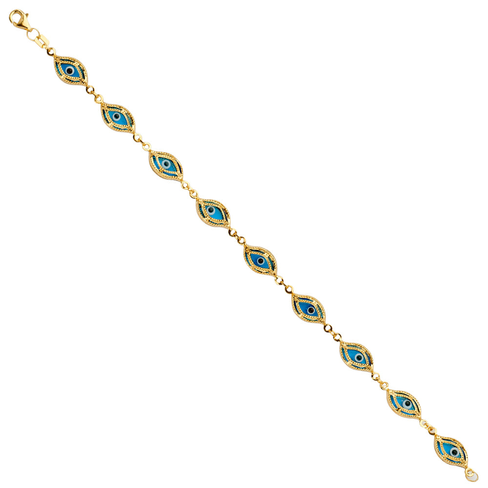 14K Yellow Gold Blue Evil Eye Bracelet