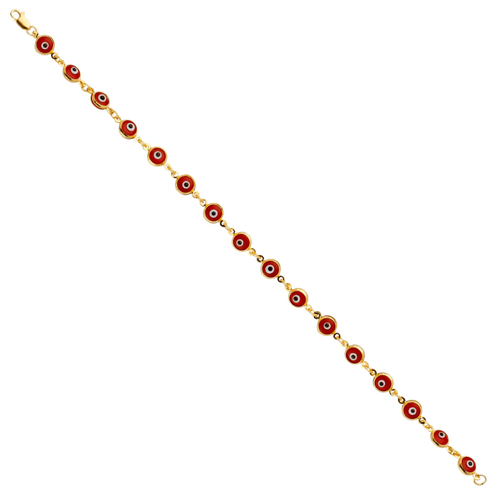 14K Yellow Gold Red Evil Eye Bracelet