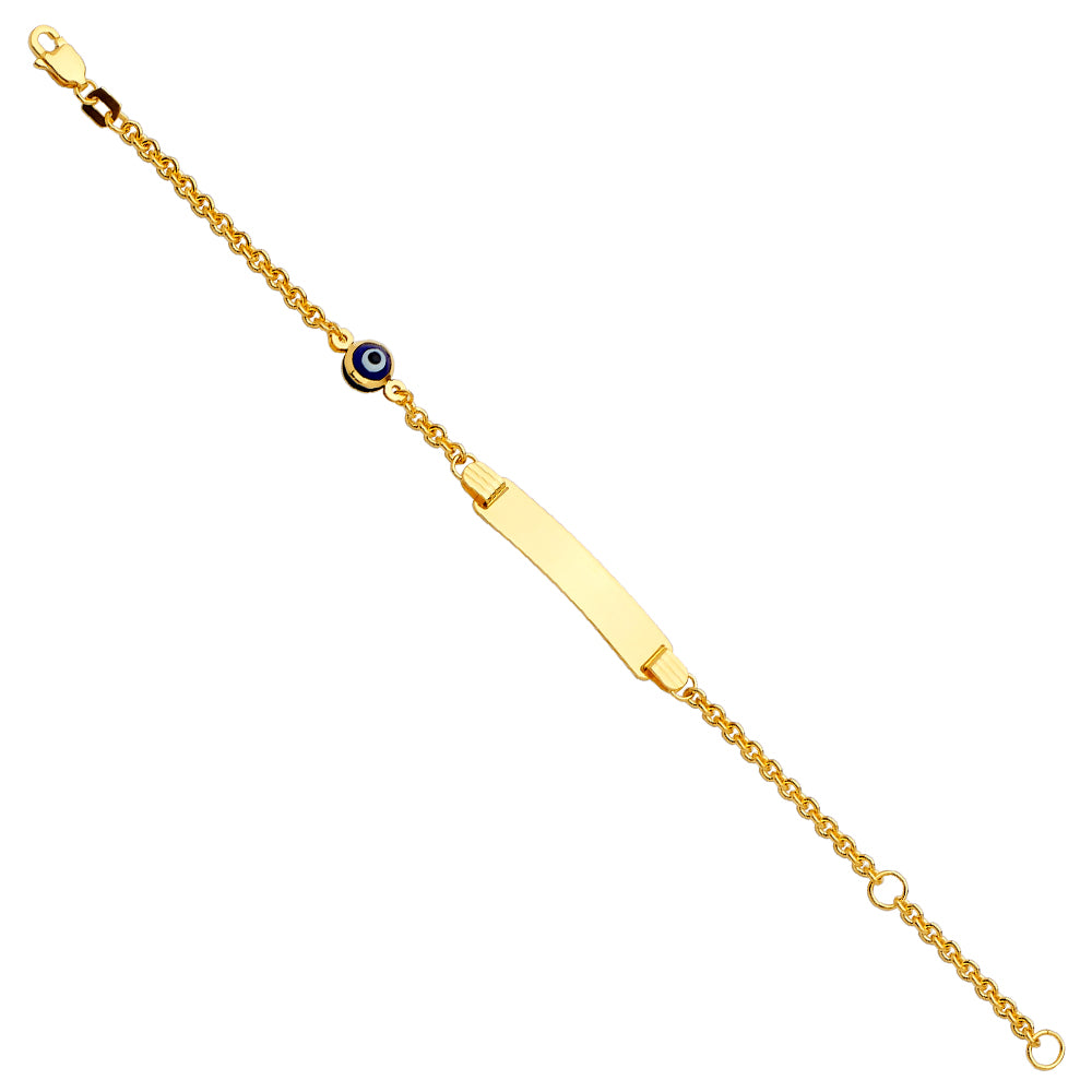 14K Yellow Gold Baby ID Bracelet W/Evil Eye