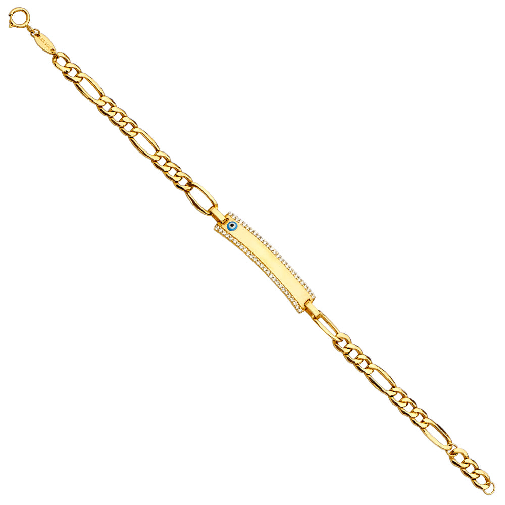 14K Yellow Gold Baby ID Bracelet W/Evil Eye