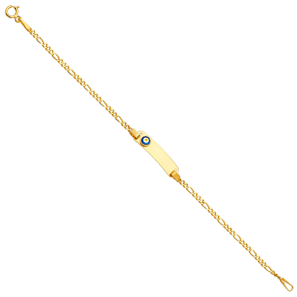 14K Yellow Gold Baby ID Bracelet W/Evil Eye