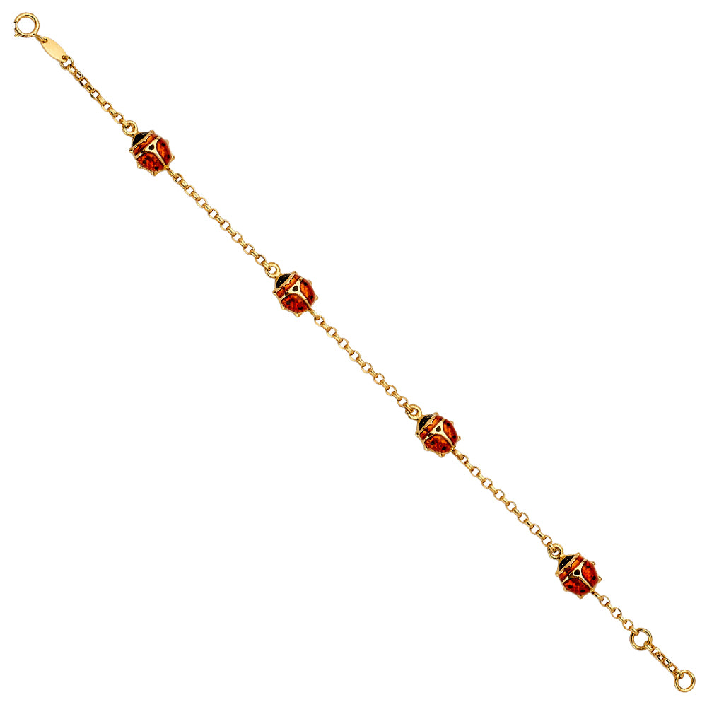 14K Yellow Gold Lady Bug Chain Bracelet