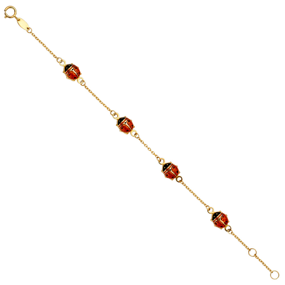 14K Yellow Gold Lady Bug Chain Baby Bracelet