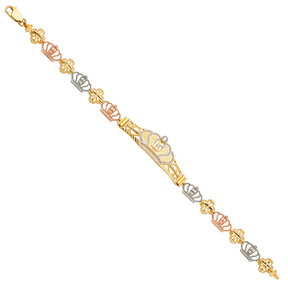 14K Yellow White Rose Goldolor 15 Years ID Bracelet