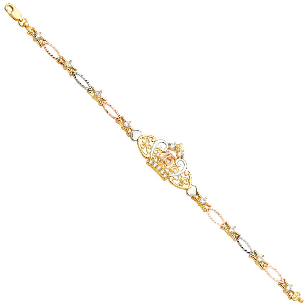 14K Yellow White Rose Gold 15 Years ID Bracelet