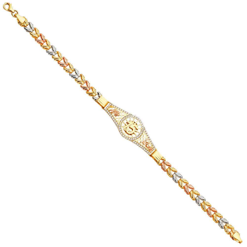 14K Yellow White Rose Goldolor 15 Years ID Bracelet