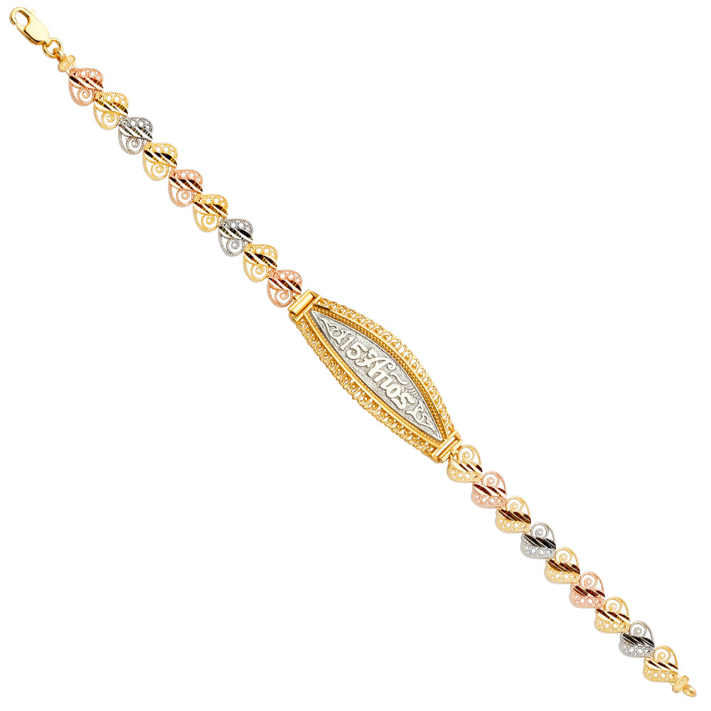 14K Yellow White Rose Goldolor 15 Years ID Bracelet