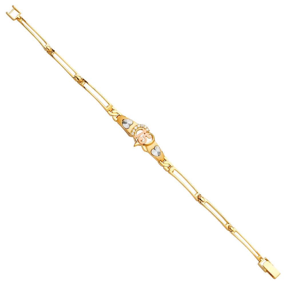 14K Yellow White Rose Goldolor 15 Years ID Bracelet