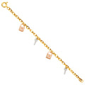 14K Yellow White Rose Goldolor Key & Lock CZ Bracelet