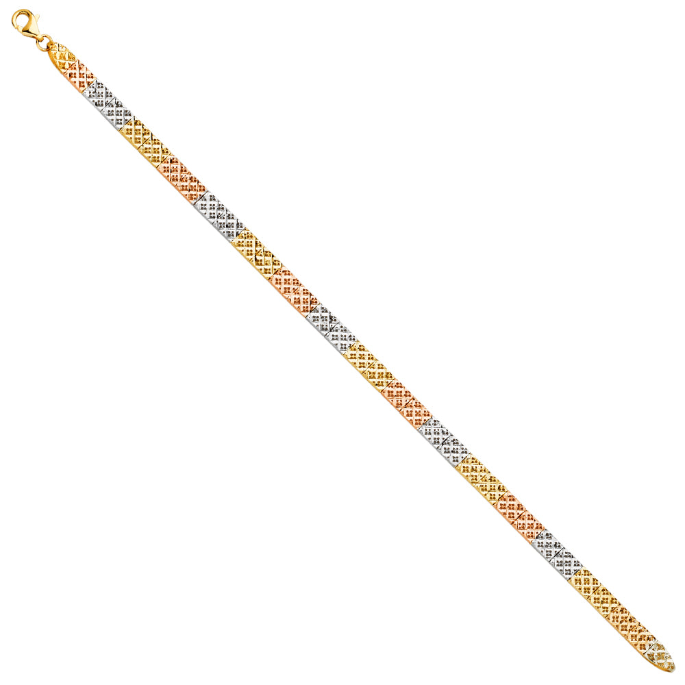 14K Yellow White Rose Goldolor Crystal Cut Bracelet