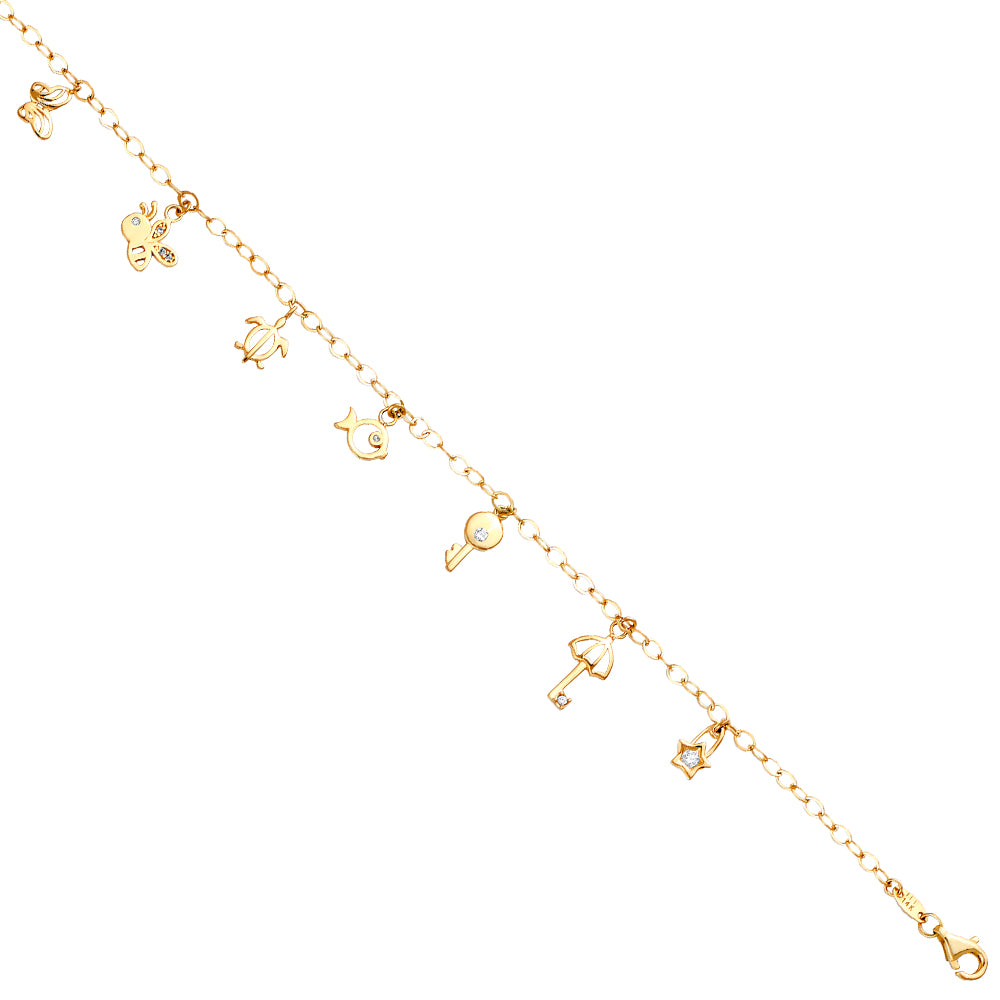 14K Yellow Gold Assorted Nature Hanging Anklet