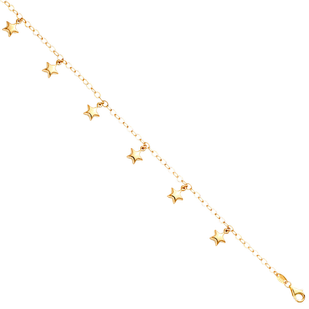 14K Yellow Gold Hanging Star Bracelet