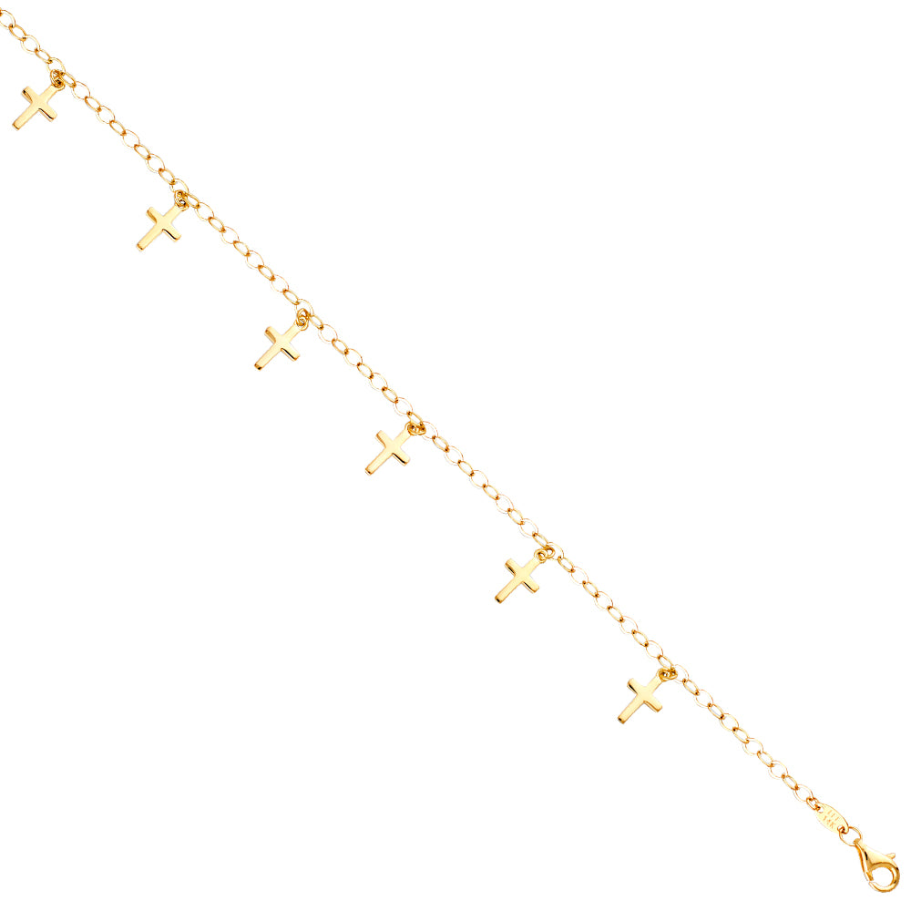 14K Yellow Gold Hanging Cross Bracelet 7 + 1