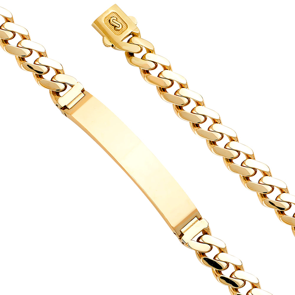 14K Yellow Gold 9.5 mm Hol-Cuban Monaco Br W/Plain ID