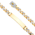14K Yellow Gold 9.5 mm H-Cuban CZ Monaco Br W/Plain ID