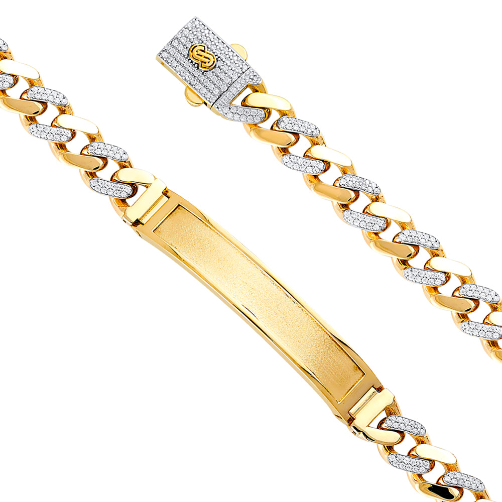 14K Yellow Gold 9.5 mm H-Cuban CZ Monaco Br W/Frame Id