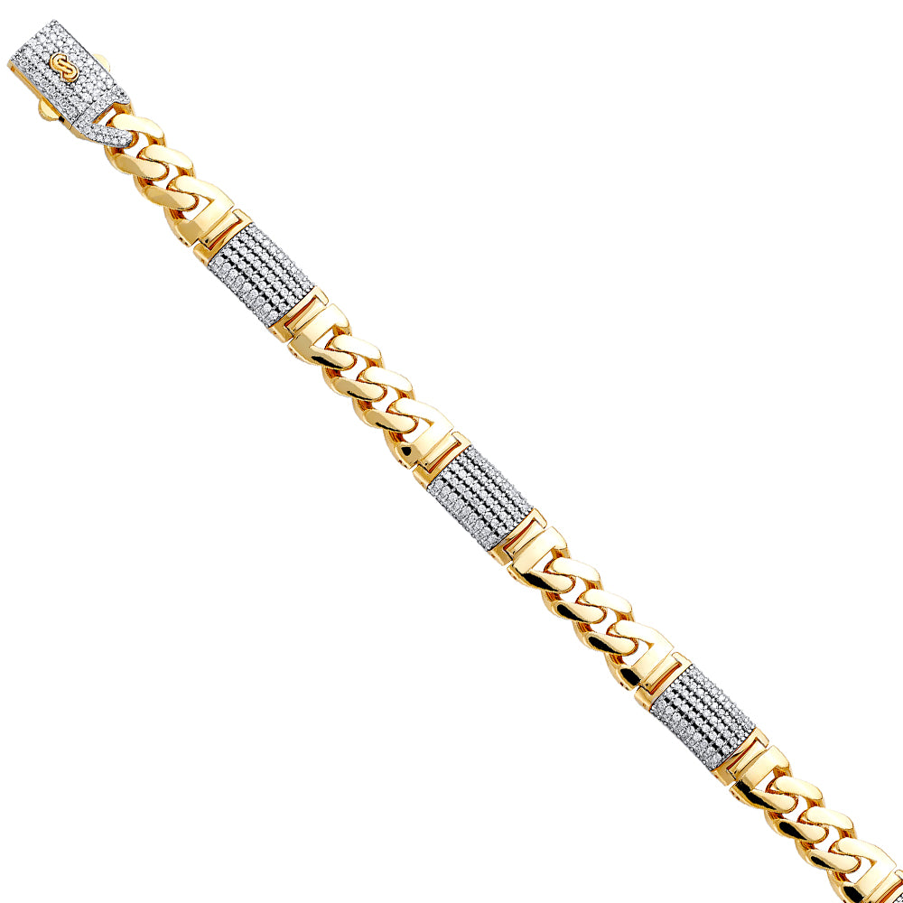 14K Yellow Gold 9.5 mm Hollow Fancy Monaco CZ Br with CZ Lock
