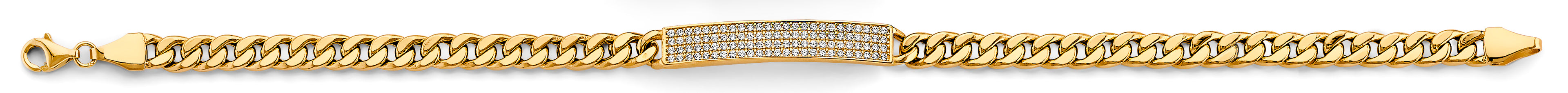 14K Two Tone Gold Hollow Cuban CZ ID Bracelet
