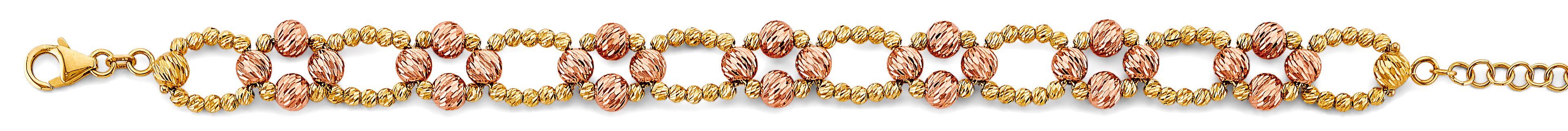 14K Two Tone Gold Fancy Diamond Cut Ball Bracelet