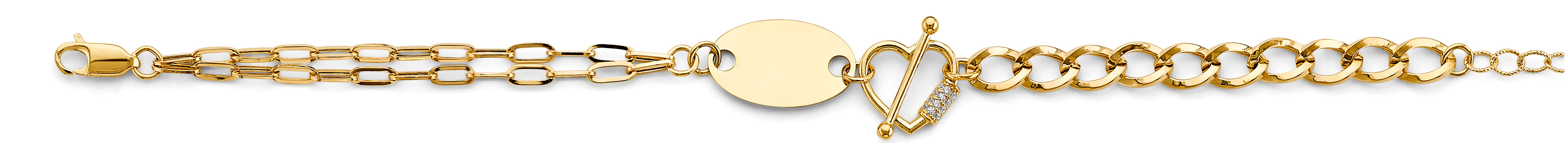 14K Yellow Gold CZ Heart & Engravable Link Bracelet