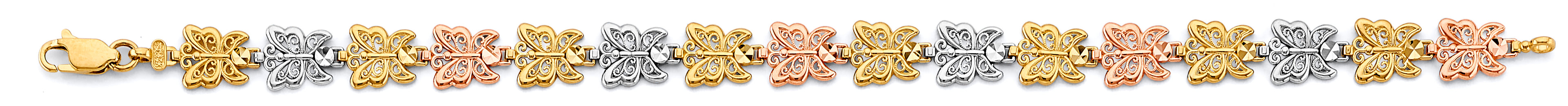 14K Yellow White Rose Gold Butterfly Bracelet