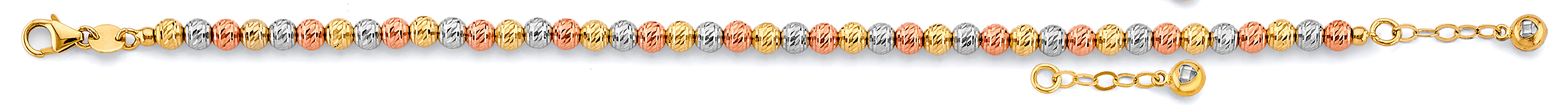 14K Yellow White Rose Gold Diamond Cut Ball Bracelet