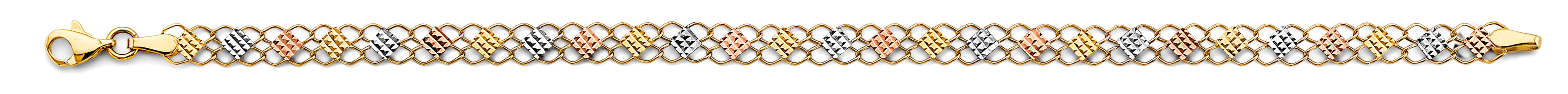 14K Yellow White Rose Gold Diamond Cut Bracelet