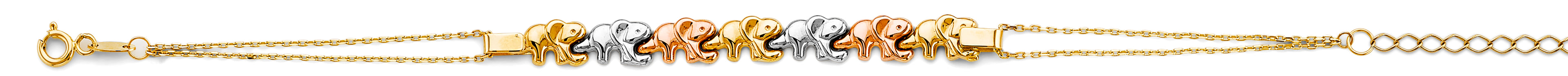 14K Yellow White Rose Gold Center Elephant Bracelet