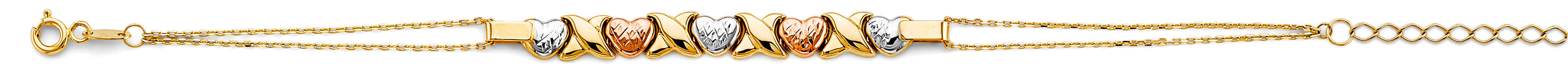 14K Yellow White Rose Gold Center Stampato Heart Bracelet