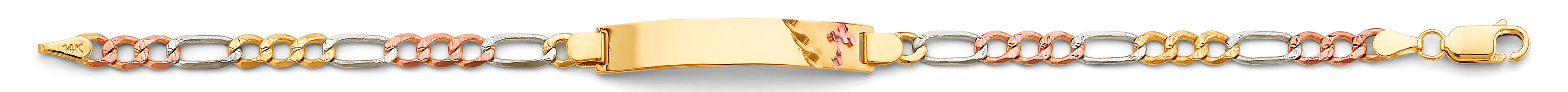 14K Yellow White Rose Gold Figaro Cross ID Bracelet