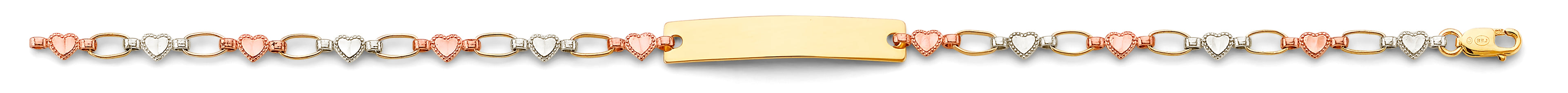 14K Yellow White Rose Gold Heart Plain ID Bracelet