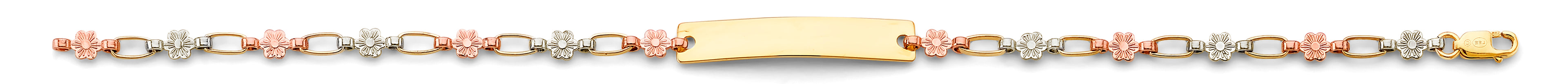 14K Yellow White Rose Gold Flower Plain ID Bracelet