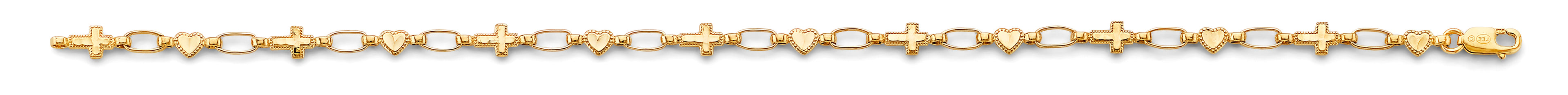 14K Yellow Gold Heart & Cross Bracelet