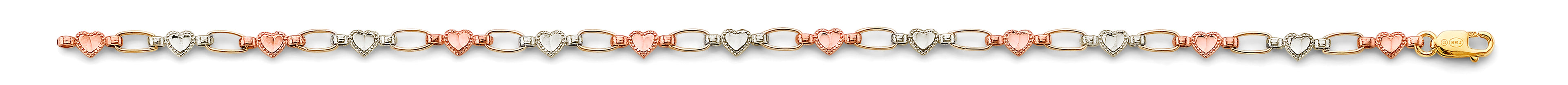 14K Yellow White Rose Gold Heart Bracelet
