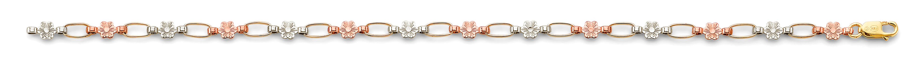 14K Yellow White Rose Gold Flower Bracelet