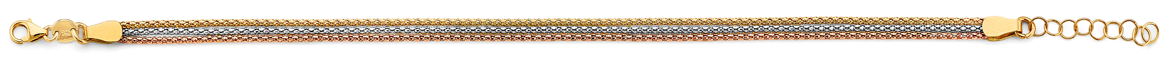 14K Yellow White Rose Gold 3 Line Bracelet